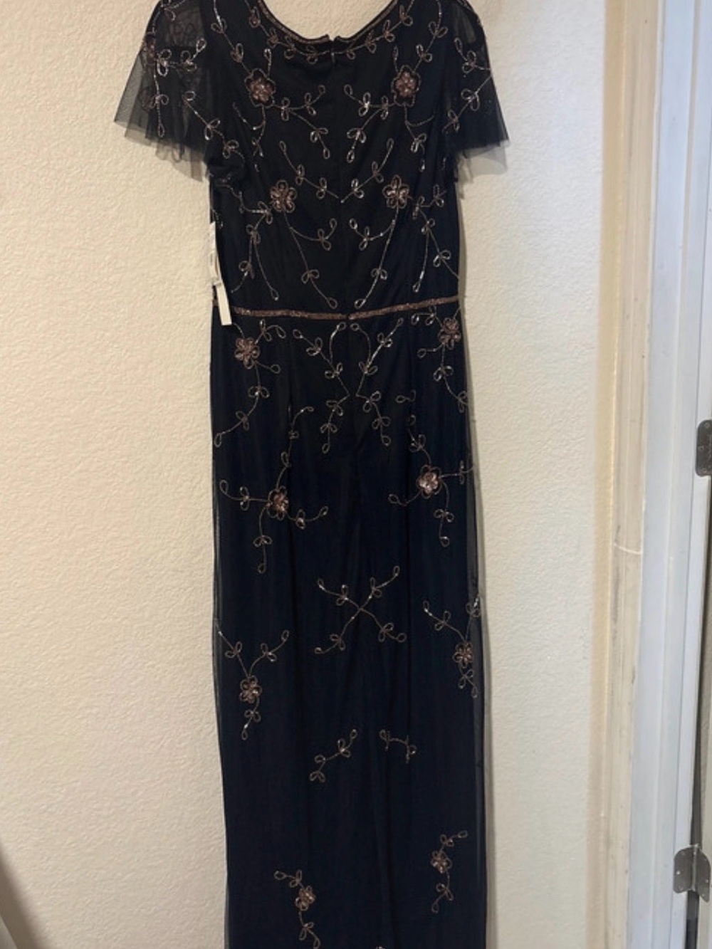 Adrianna Papell Navy Maxi Dress with Rose Gold Embroidery - Picture 2 of 7